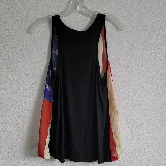 USA Tank Top American Flag Sleeveless High Low Hem Size Small Black - Picture 6 of 9